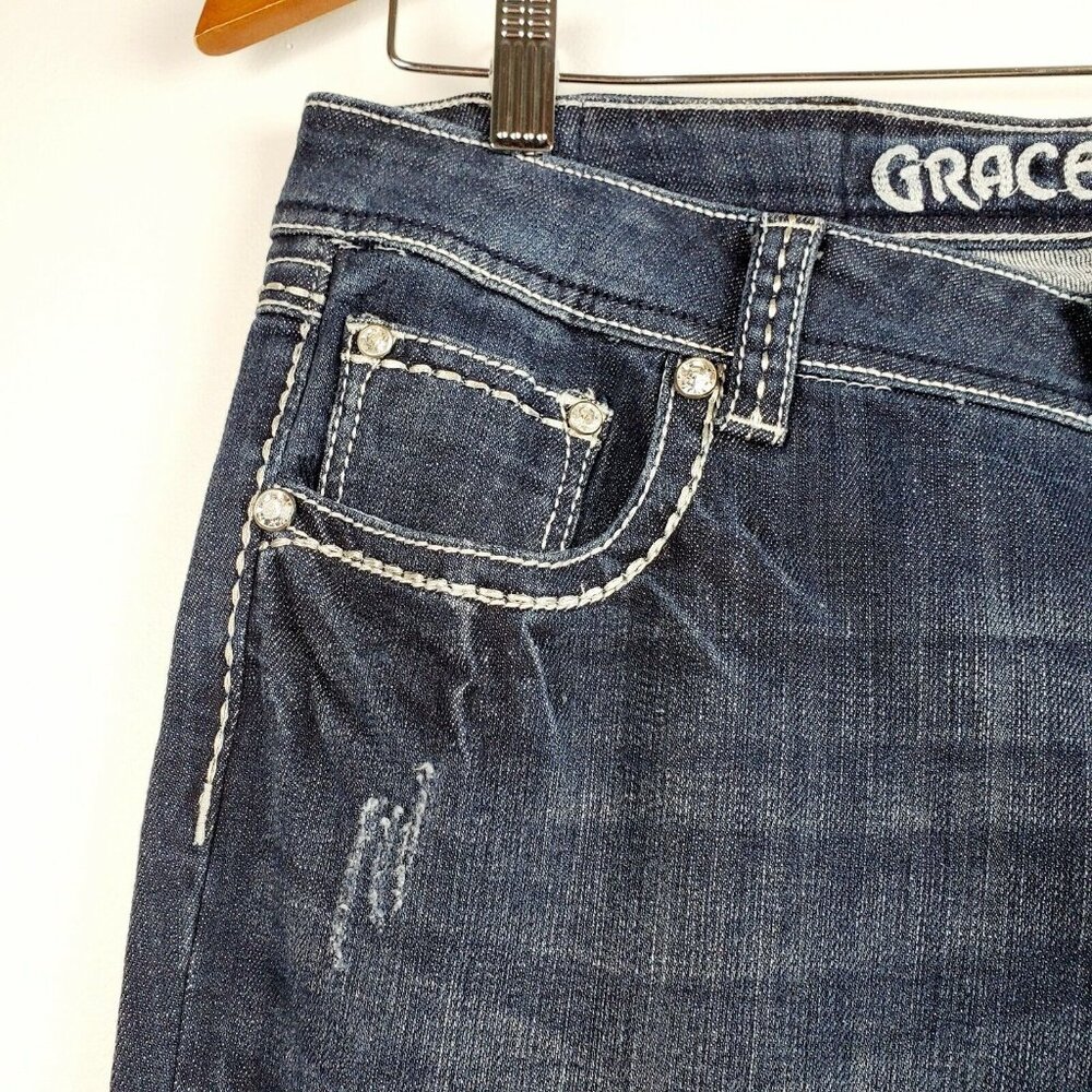 Grace in LA Women Bootcut Jeans Mid Rise Bold Cross Stretch Med Blue 30/34 NWT - Picture 6 of 10